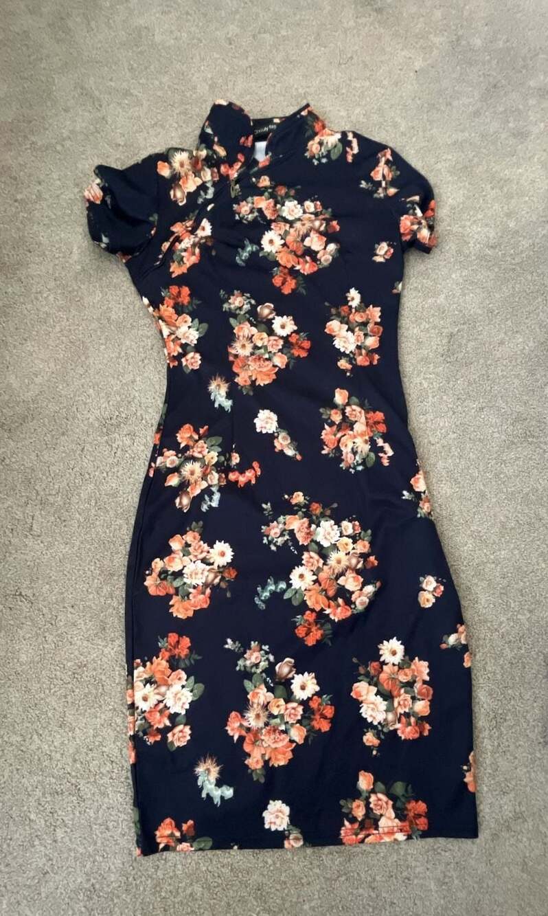 Oxiuly Fashion Floral Print Sleeve Bodycon Sheath Dress- S